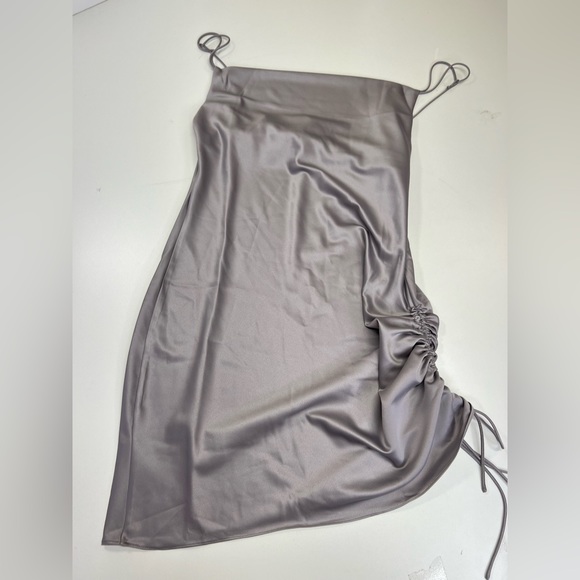 Topshop Tall Ruched Side Strappy Satin Mini Dress Silver Gray New With Tags 10 - Picture 11 of 12